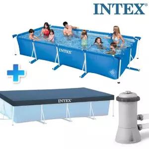 [보리보리/토이스타일]INTEX 패밀리프레임풀 특대형+필터펌프+덮개 세트