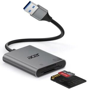 Acer SD 카드 리더, USB A 3.0에서 메모리 컴퓨터, PC, 노트북 및 타입 장치용 알루미늄 듀얼 슬롯 SD에서 어댑터, / SDXC /SDHC /MMC /TF 카드와 호환 가능