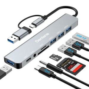노트북용 덴레인 USB C 허브 3.0, USB-C / 4 A 포트 익스텐더, TF SD 카드 슬롯, 3.5mm 오디오 어댑터, PC 노트북 태블릿용 USBC 동글 업그레이드하기