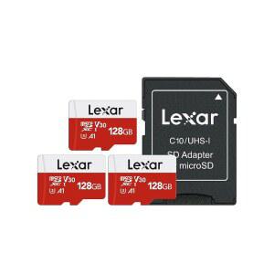 E-시리즈 128GB SD 카드 3팩, 어댑터 microSDXC UHS-I 플래시 메모리 카드, 100MB /s, C10, U3, A1, V30, 풀 HD, 4K UHD, 고속 TF
