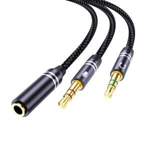 컴퓨터용 땋은 헤드폰 스플리터 3.5MM 여성용에서 2개 듀얼 남성 이어폰 포트 헤드셋 마이크 게이밍 컴퓨터 스피커 노트북과 호환되는 Y 오디오 스플리터 케이블(35CM/14인치) ㅣSA