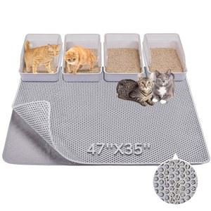 버건네스트 고양이 깔때기 매트 47인치 x 35인치 업그레이드된 펠트 및 패브릭 소재 트래핑 매트, 주름 감소, 초대형 홀드 3-4리터 박스 소변 방지 논슬립, 세탁기 세척 가능,