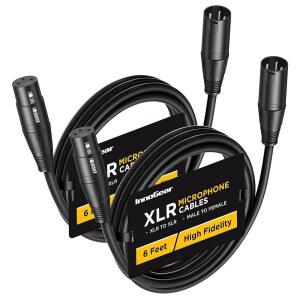 INNOGEAR XLR 마이크 케이블 6피트 2팩 무산소 구리 남녀 3핀 밸런스 케이블 스피커 팟캐스트 오디오 믹서 DMX 이펙터 증폭기 사운드 카드 블랙 hMH
