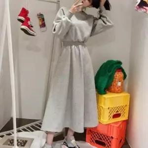 원피스 맨투맨 블랙 그레이 허리 밴딩 포켓 데일리 의류