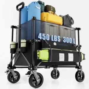 바퀴가 달린 접이식 왜건 카트 조절 가능한 데커 150L-300L 용량 올터레인 휠 브레이크 해변 캠핑 야외용