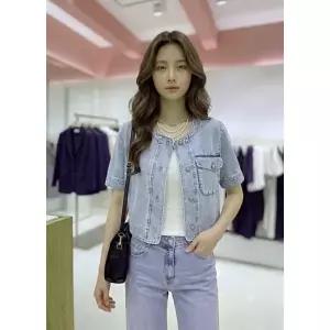 [롯데백화점]SOUP 노카라 반팔 크롭 데님 자켓  SC5DJ301