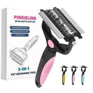 PINKIELINK 3-in-1 반려동물 그루밍 도구 - 고양이와 개를 위한 언더코트 갈퀴, 디매팅 빗 및 디셰딩 브러시 매트, 엉킴 느슨한 털 제거, 배출 감소 모발 방지 (핑크