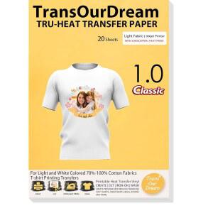 T 셔츠용 트랜소어드림 열전달 종이(20매 백색 프린터 5x11 경량 가능 및 잉크젯 1) 8 ) 다리미용 비닐(Trans