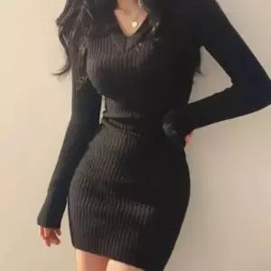 여성 골지 v넥 니트 미니원피스 슬림핏 겨울 이너 3색