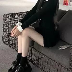 블랙 카라 긴팔 여름 데일리 미니 원피스