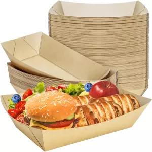 모트바흐 50팩 대형 5LB 종이 푸드 보트 트레이 일회용 크래프트 서빙 바구니 스낵 팝콘 샌드위치 버거
