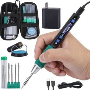 빠른 가열이 가능한 C235 팁, 다이내믹 스크린, 공구 가방이 있는 컴팩트 USB 납땜 인두, 다기능 커버, 타입-C 충전, 슬립 모드, PD/QC 프로토콜이 포함된 WEP 928D-IV 인두 키트