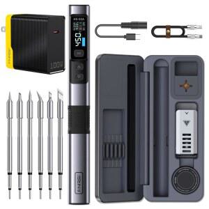 보관 케이스 포함 FNIRSI HS-02A 100W 휴대용 코드 납땜 아이언 키트, 3S 고속 가열, 212-842 , 미리 설정된 3 그룹 온도, 6 F245 팁, 전자 수리용 스마트