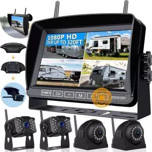 트레일러 트럭 캠퍼용 무선 RV 백업 카메라 디지털 후방 시야 및 HD 1080P 4 분할 7인치 DVR 화면 퓨리온