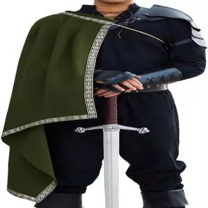 런카티 남성 르네상스 숄 하프 숄더 케이프 중세 사무라이 망토 LARP 전사 렌 페어 할로윈 코스튬