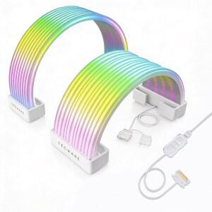 TECWARE Flex RGB 케이블 커버 키트 화이트 동기화가 8핀/16핀 PSU GPU와 24핀 ARGB 조명 5V 있는 호환 연장 3핀 케이블용 및 PC 마더보드