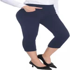 ZTN 여성용 하이웨이스트 풀온 드레스 팬츠 직장 비즈니스 캐주얼 오피스 4 포켓 Large Navy Short