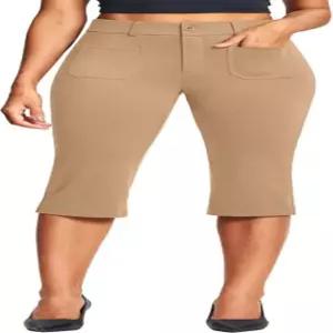 ISEEGZ 18인치 여성용 카프리 팬츠 슬림핏 스트레치 드레시 포켓 포함 여름 작업 캐주얼 Small Khaki