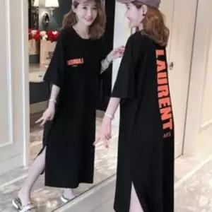 이쁘다요 박스핏 롱 원피스 반팔 면 등레터링