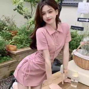 여름용 슬림핏 반팔 카라 미니 원피스 캐주얼 데일리룩