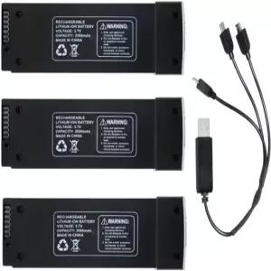VBILUM Z908 Pro 드론 배터리 3.7V 2000mAh i3 Z908Max 오리지널 RC 충전식 배터리(3-in-1 USB 충전 케이블 포함) (블랙)