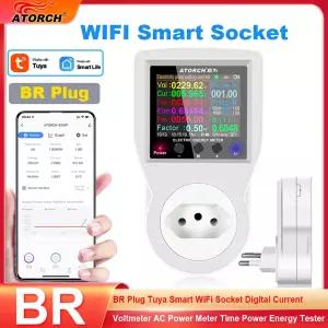 BR 플러그 Tuya 스마트 WiFi 소켓 디지털 전류 전압계 AC 전력계 시간 전력 에너지 테스터 전력계 미국 영