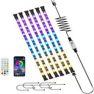 WUYXPG LED 스트립 조명 6개 사전 절단 라이트 리모컨 및 앱 디밍 가능 TV 백라이트 침실 디스플레이 선반