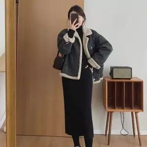 여성 2컬러 보온 청자켓 심플 겨울 안감 퍼 데님자켓 bRb91gGg