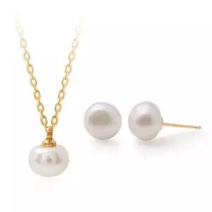 [메리그린] 소프트 담수진주 쥬얼리 SET (14K 골드핀 귀걸이+목걸이)