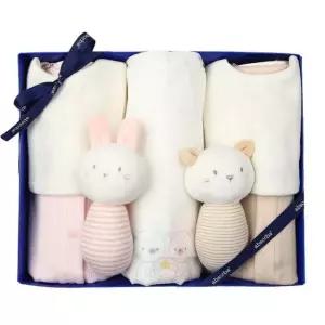 [갤러리아] (쌍둥이출산,백일슈트)애니7부바디슈트베이지+핑크+손수건10장세트(A15-10604SET)