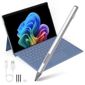 SURFACE PRO 펜 스타일러스 - 교체 팁 3가지 4096 압력 손바닥 거부 자기 흡착 저지연 USB-C 고속 충전 11 / 10 9 8 7 6 노트북 GO BOOK에 240시간 사용 가능 vLL
