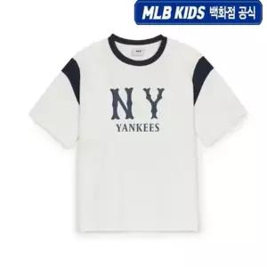 [MLB키즈](김해점)25SS 바시티 배색 레터 로고 티셔츠 7ATSV0253-50IVS
