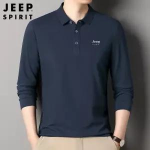 JEEPspirit 남성 가을 겨울 와플 카라 티셔츠 카라넥 캐주얼 자수 디자인 긴팔 티