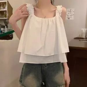 크롭 세미 민소매 나시 청순 여자 블라우스 프릴
