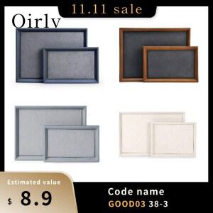 OIRLV 단단한 나무 가죽 시계 수있는 트레이 쌓을 반지 목걸이 팔찌 디스플레이 쥬얼리