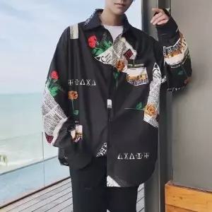 키밍 남자 하와이안 셔츠 플라워 패턴 커플 여름 룩