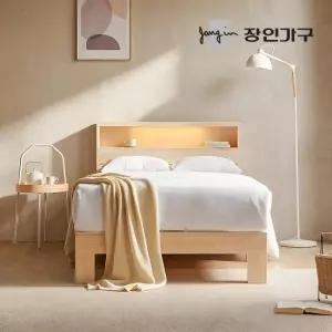 장인가구 온숨 SE0 편백나무 통원목 LED 헤드형 침대 프레임 SS (높이 300)