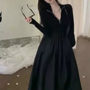 셀럽하우스 하프 집업 니트 믹스 롱 원피스 긴팔 반집업