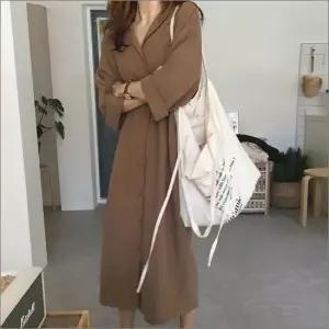 셀럽하우스 롱 2컬러 봄가을 허리끈 셔츠 원피스 여자 루즈핏 프렌치룩