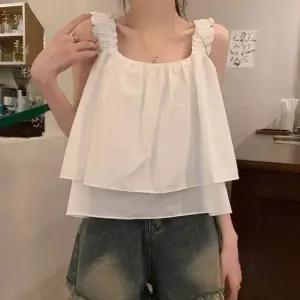 셀럽하우스 크롭 세미 민소매 나시 청순 여자 블라우스 프릴