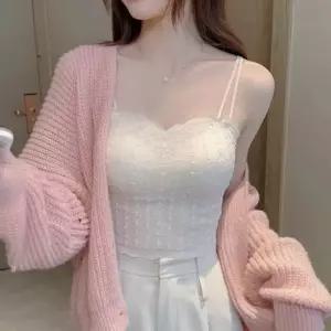 셀럽하우스 레이스 크롭 러블리 브라탑 끈나시 티셔츠