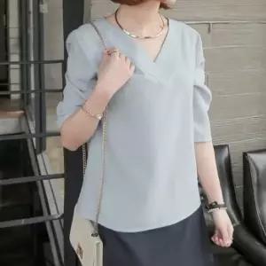 여성 3소매 7부 브이넥 블라우스 LKT001 블라우스 면접블라우스 연주복 새틴 숙 브이넥 나시