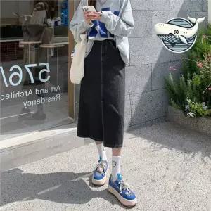 여자 롱 데님 스커트 빈티지 청치마 심플 롱스커트 롱치마 A라인스커트 롱데님스커트