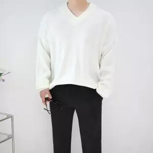 [엠클로]남자 빅사이즈 오버핏 브이넥 양면 무지 니트