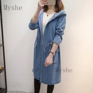 []가을 데님 트렌치코트 여성 빅사이즈 롱 데님 아우터 Yu617FEI617FY06
