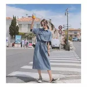 청 데이트룩 캐주얼룩 스트링 반팔 데님 나들이룩 여-WD62917