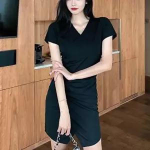 출근룩 우아한 코디 격식 검정 청담동룩 원피스. 오피-WD64AD8