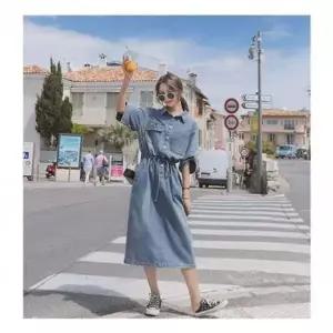 청 데이트룩 캐주얼룩 스트링 반팔 데님 나들이룩 여-WD62917