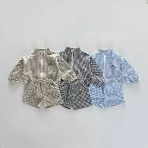 TZ2624 여름 플래드 스탠드 칼라 재킷 및 반바지 세트 () 얇은 지퍼 자외선 차단 의류 트렌디 투피스 의상