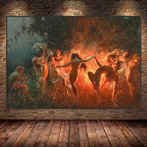 암막포스터 Joseph Tomanek 삽화 포스터 마녀 마법의 요정 댄스 캔버스 회화 대형 레트로 예술 거실 장식
